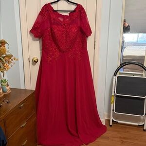 Chic Red Lace Evening Dress - NWOT